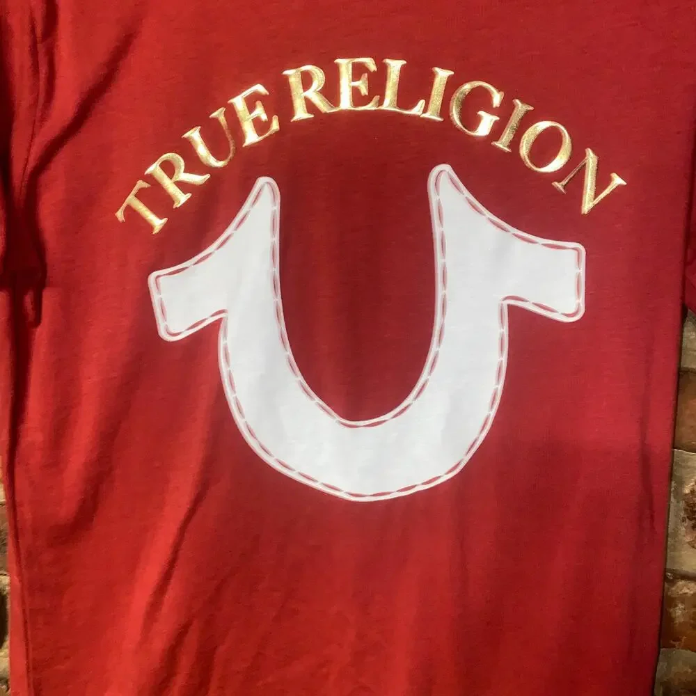 True Religion Red Graphic Short Sleeve Crew Neck T-Shirt Tee Men's Size XL
